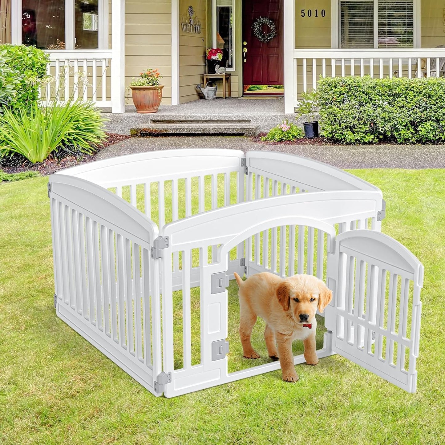 Dog Playpen 4-Panel 24" Safe & Secure Indoor/Outdoor Pet Fence Folding & Portable Ideal for Small to Medium Dogs Easy to Clean, White
