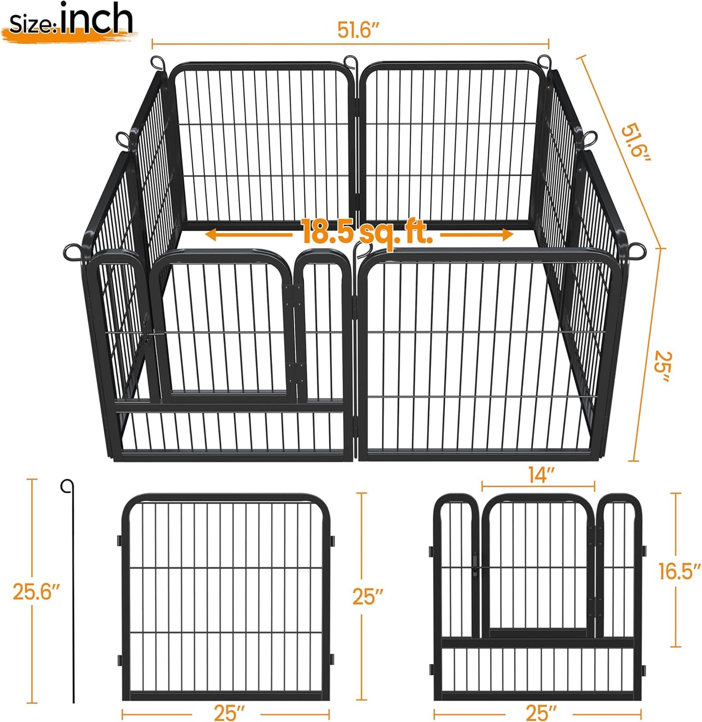 24 inch 8 Panels Dog Pen Indoor Heavy Duty Puppy Exercise Pen Metal Pet Fence for RV Camping/Yard/Garden