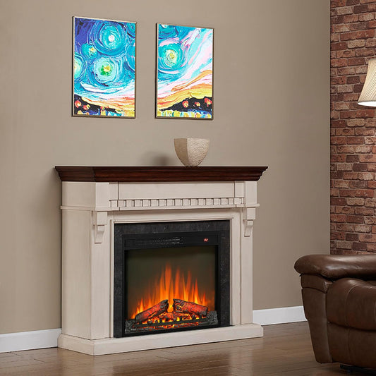 23" Electric Fireplace Insert, Fireplace Heater with Remote, Adjustable 4 Flame Brightness, Log Set, Low Noise, 8H Timer, Overheating Protection, 1400W (23" X 19.7")