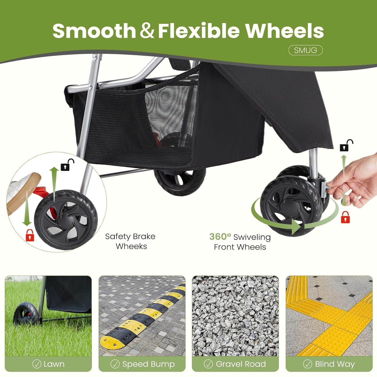 Small Pet Stroller | Lightweight & Foldable Design | Comfortable, Easy-Ride Pet Carrier for Dogs & Cats | Black