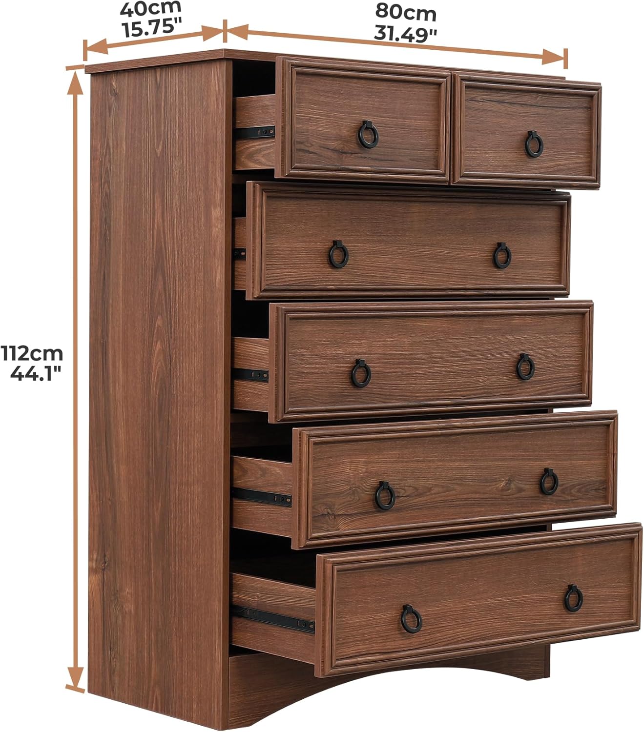 Dresser for Bedroom Tall, Mid Century Modern 6 Drawer Dresser, Cherry Wood Dresser with Large Dresser, Chest of Drawers,Storage for Clothes, Vintage, for Living Room, Bedroom, Hallway