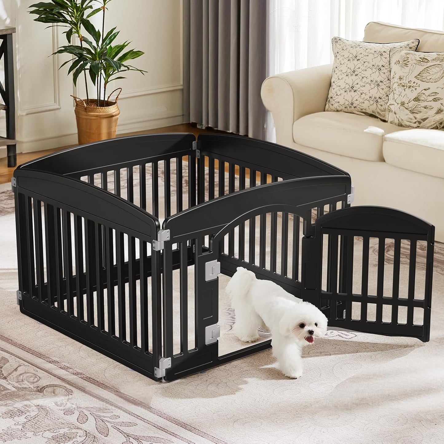 Dog Playpen 4-Panel 24" Safe & Secure Indoor/Outdoor Pet Fence Folding & Portable Ideal for Small to Medium Dogs Easy to Clean, Black