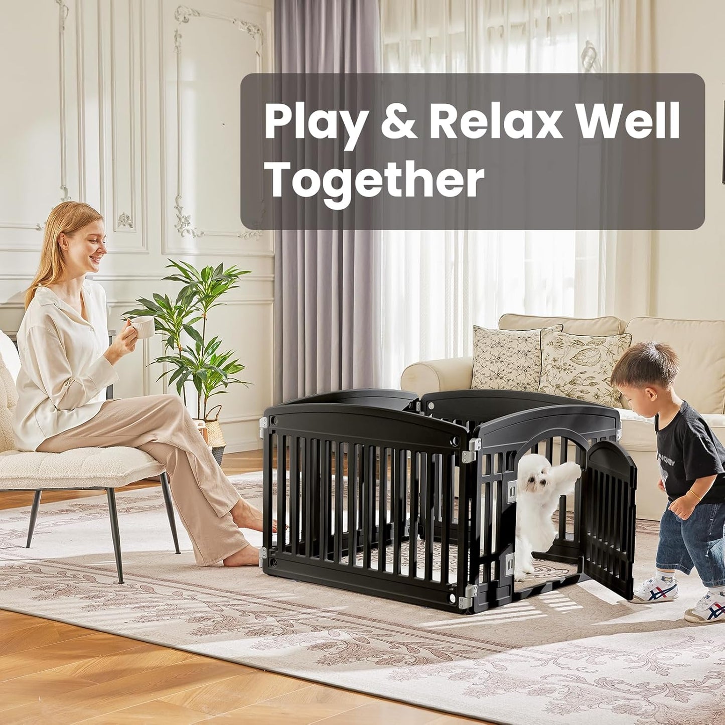 Dog Playpen 4-Panel 24" Safe & Secure Indoor/Outdoor Pet Fence Folding & Portable Ideal for Small to Medium Dogs Easy to Clean, Black
