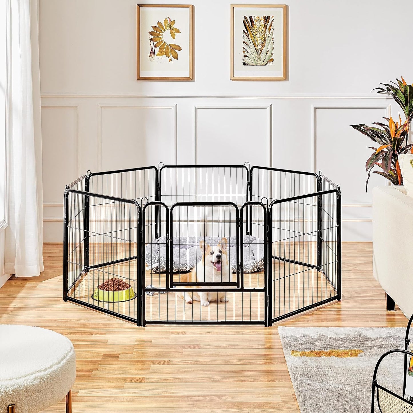 24 inch 8 Panels Dog Pen Indoor Heavy Duty Puppy Exercise Pen Metal Pet Fence for RV Camping/Yard/Garden