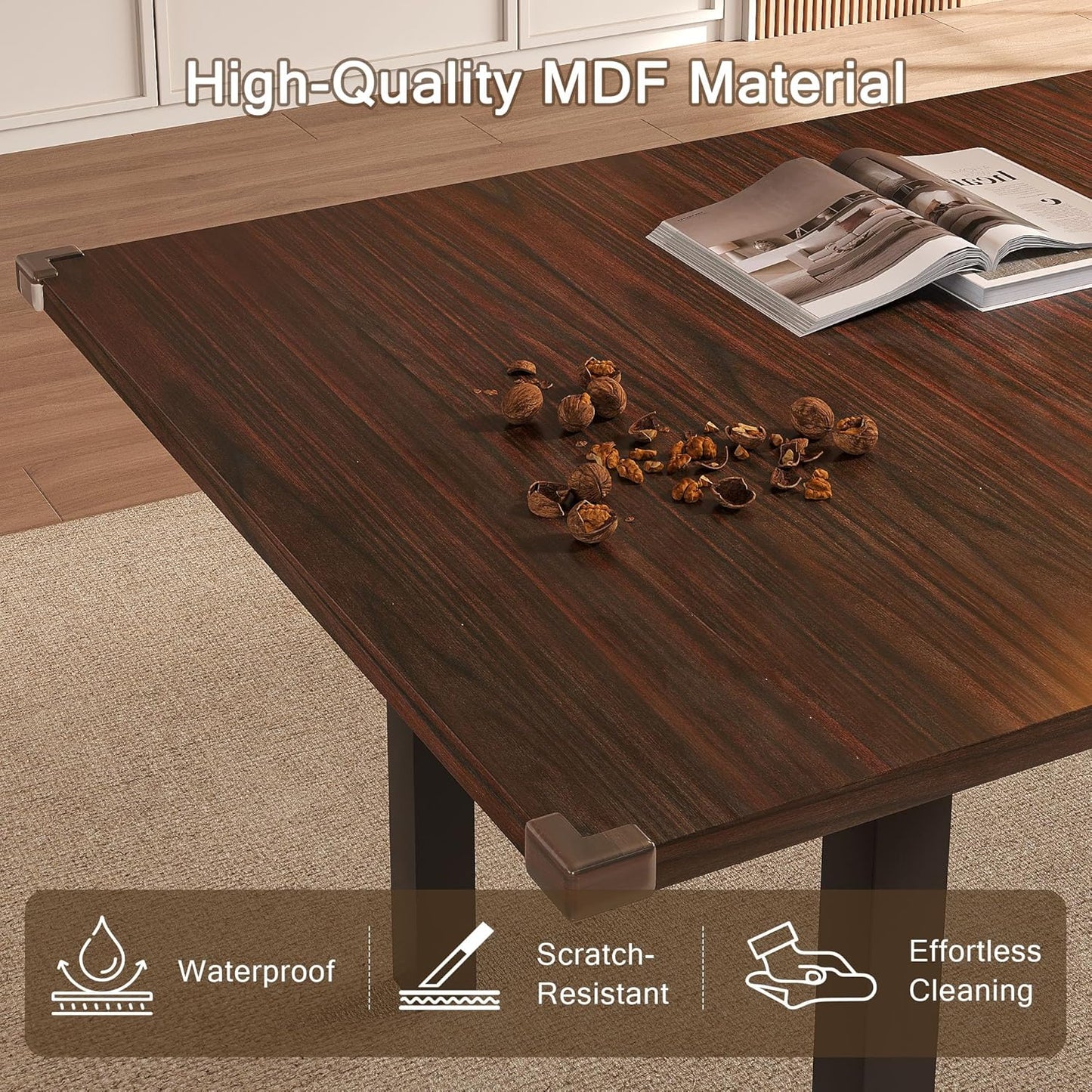 Extendable Dining Table for 4-6, 63" Modern Kitchen Table, Farmhouse Dining Room Tables for Dining, Kitchen, Office, Living Room, Rectangular Wooden Tables, Space Saving (Espresso)