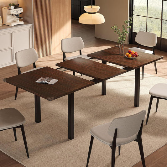 Extendable Dining Table for 4-6, 63" Modern Kitchen Table, Farmhouse Dining Room Tables for Dining, Kitchen, Office, Living Room, Rectangular Wooden Tables, Space Saving (Espresso)