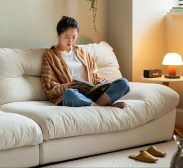 100 inch White Cloud Couch, Comfy Deep Seat Upholstered Loveseat lazy sofa