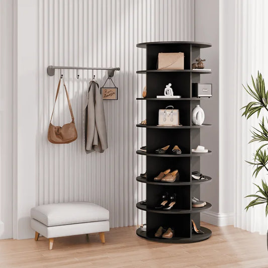 7 Tier Rotating Shoe Rack Tower, 360° Spinning Shoe Display Lazy Susan, Free Standing Shoe Organizer, Black