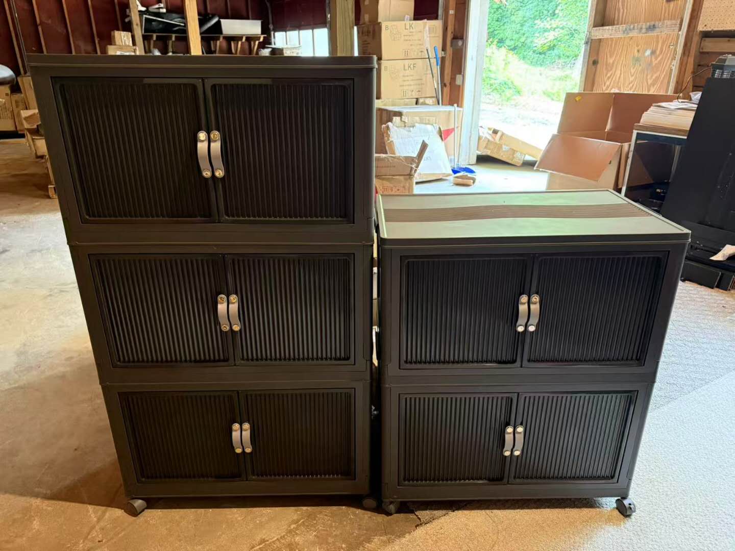136Gal/543Qt Stackable Storage Bins Folding Collapsible Storage Bins with Lid, Closet Organizers and Storage, Storage Box with Door Black 26" W x 17" D x 71" H
