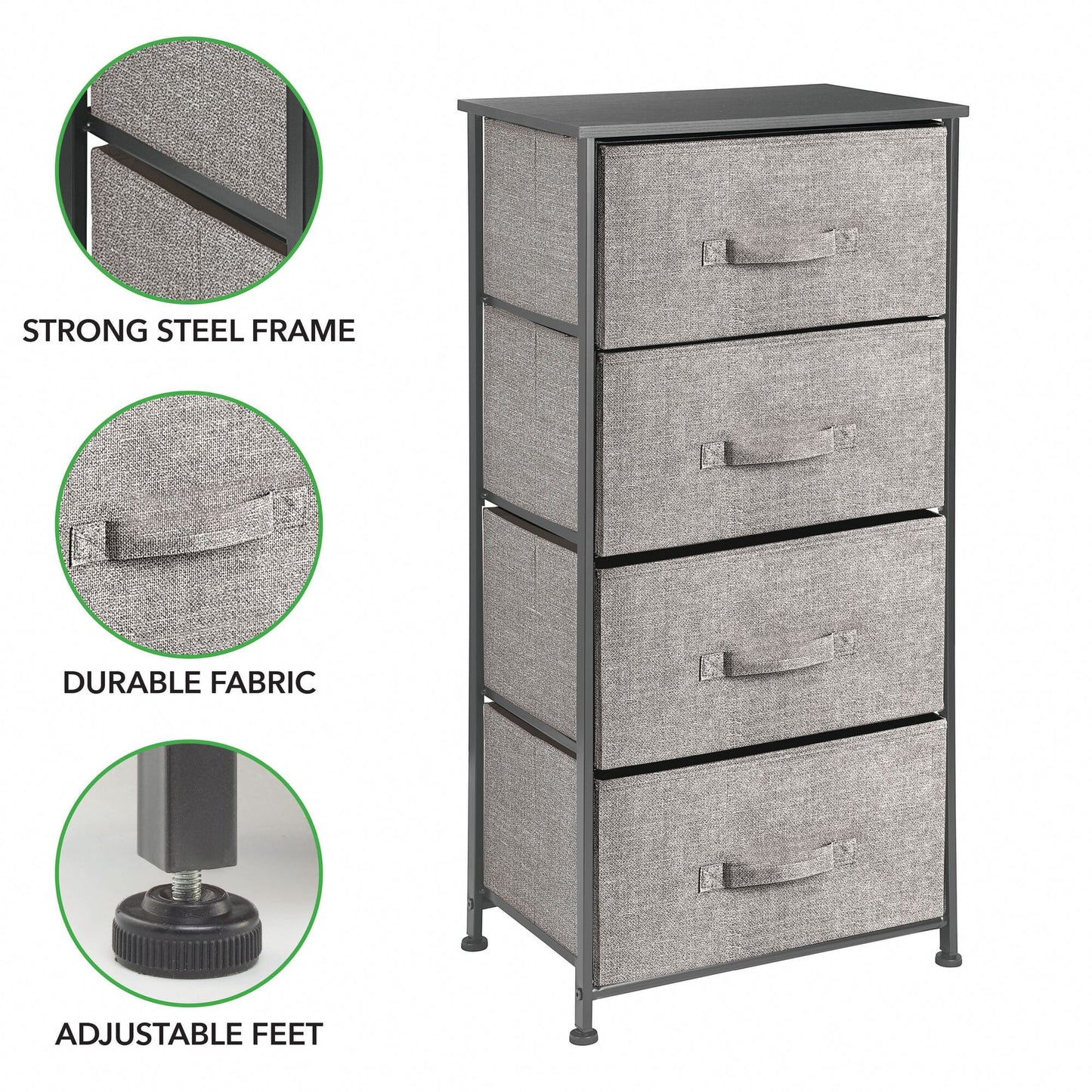 RBA1 HW46012BK Tall Dresser Storage Tower Stand with 4 Fabric Drawers