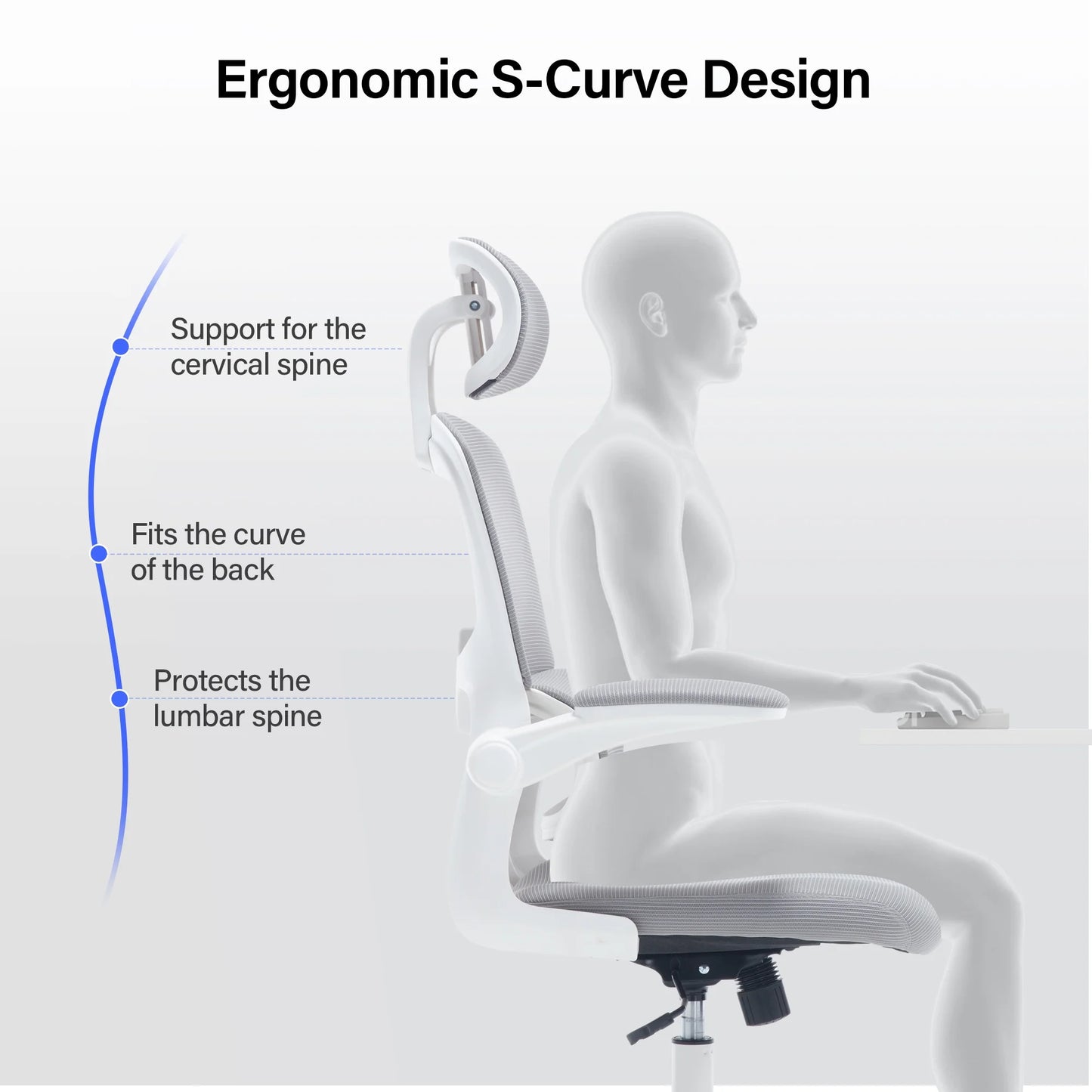 Ergonomic Office Chair with Tilt-Lock, Home Office Desk Chair with Auto Lumbar Support, High Back Mesh Desk Chair with Adjustable Headrest, Swivel Task Chair or Study Room Bedroom,Light Gray