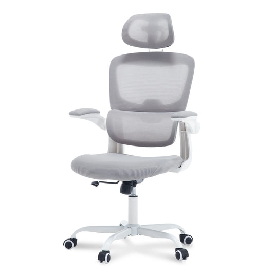 Ergonomic Office Chair with Tilt-Lock, Home Office Desk Chair with Auto Lumbar Support, High Back Mesh Desk Chair with Adjustable Headrest, Swivel Task Chair or Study Room Bedroom,Light Gray