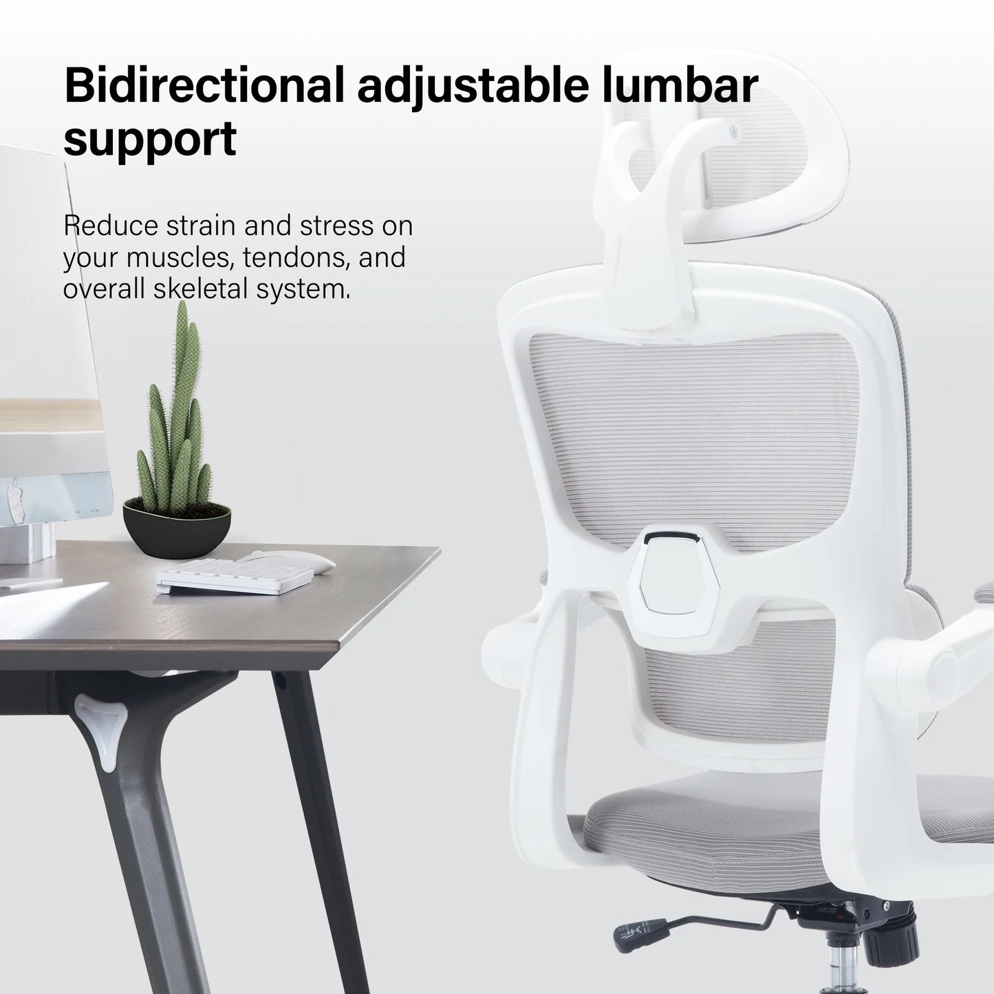 Ergonomic Office Chair with Tilt-Lock, Home Office Desk Chair with Auto Lumbar Support, High Back Mesh Desk Chair with Adjustable Headrest, Swivel Task Chair or Study Room Bedroom,Light Gray