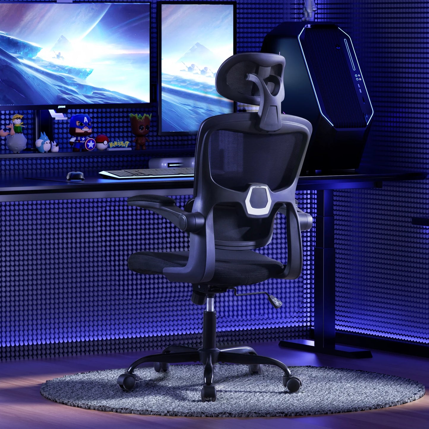 Office Chair, High Back Ergonomic Desk Chair, Mesh Desk Chair with Lumbar Support, headrest and Flip-up Armrests, 400lb, Black