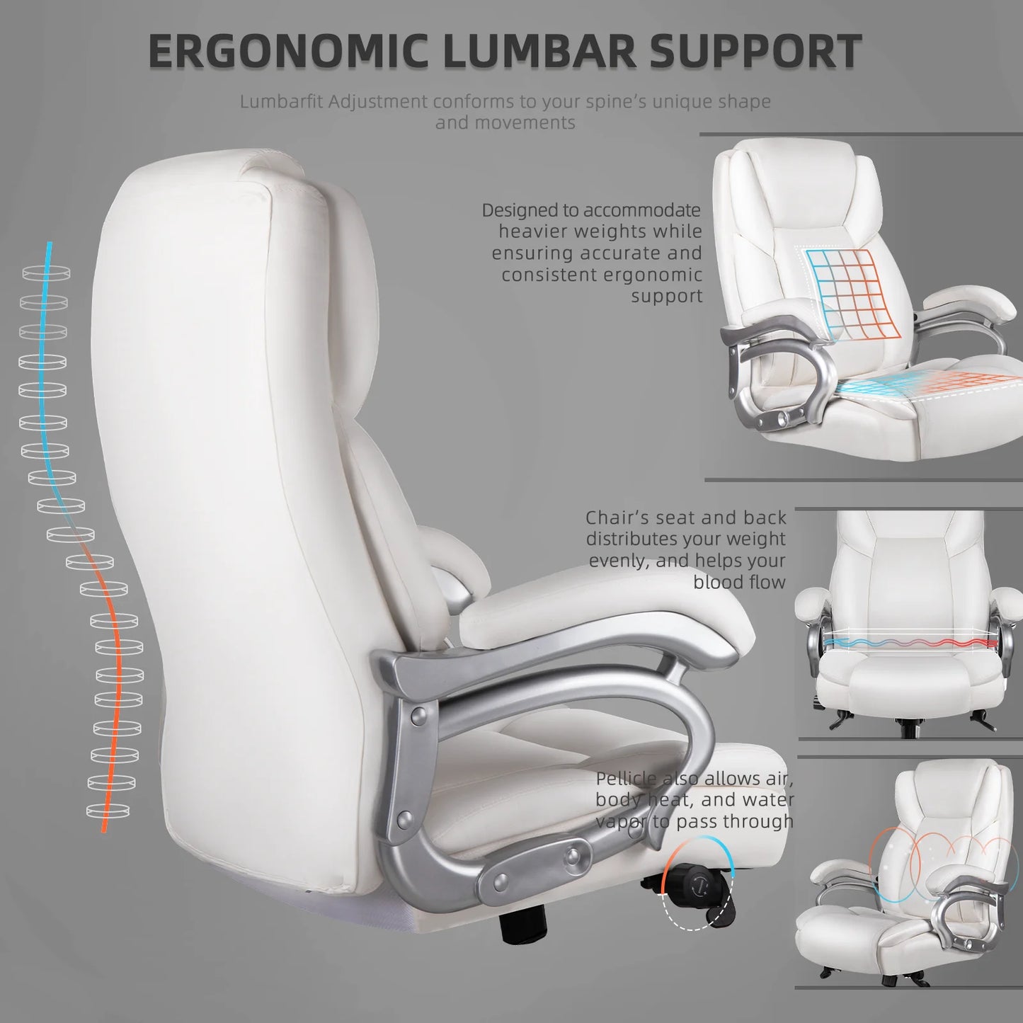 Heavy Duty Big and Tall Office Chair 500lbs with Adjustable Lumbar Support,High Back Office Chair for Adults