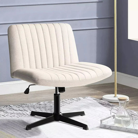 Criss Cross Chair Armless Cross Legged Office Desk Chair No Wheels Fabric Padded Modern Swivel Height Adjustable Mid Back Wide Seat Computer Task Vanity Chair for Home Office