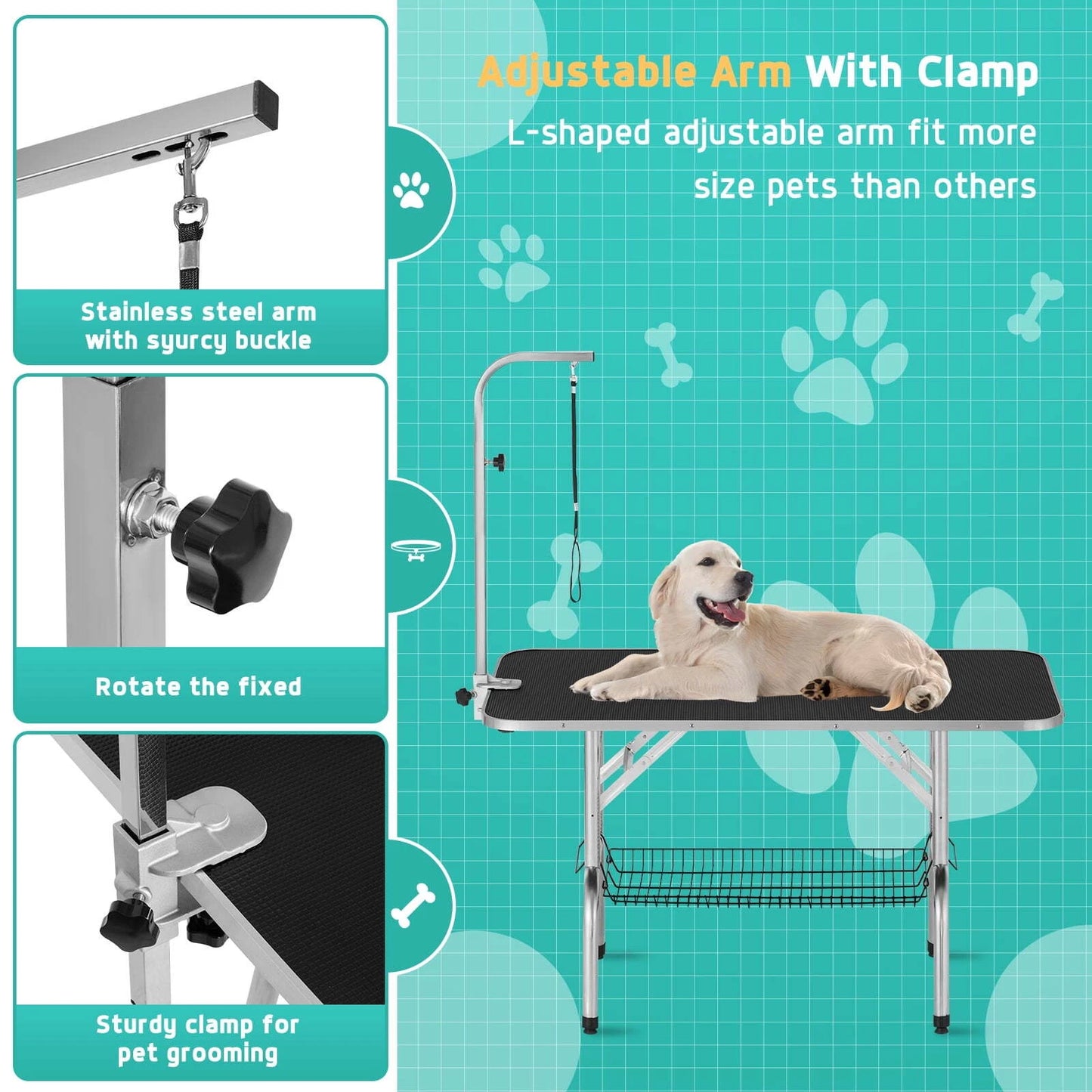 Polar Aurora PGT0003 Pingkay Black 48" Heavy Duty Pet Grooming Table