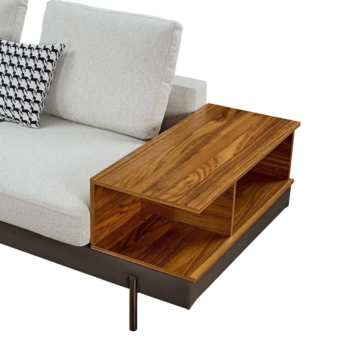 147.2'' Upholstered Sofa with USB, Cotton Fabric, Modern 4 Seat Couch w/ Shelves