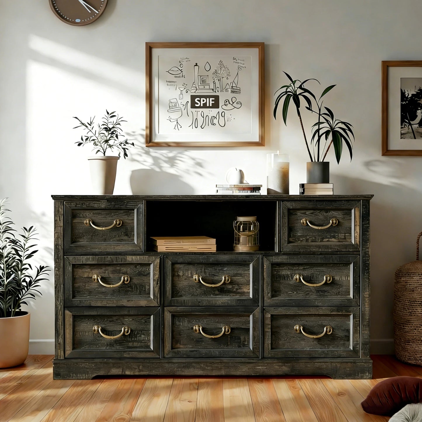 Farmhouse 7/8-Drawer Dresser, Vintage Rustic Wood Chest with Natural Texture