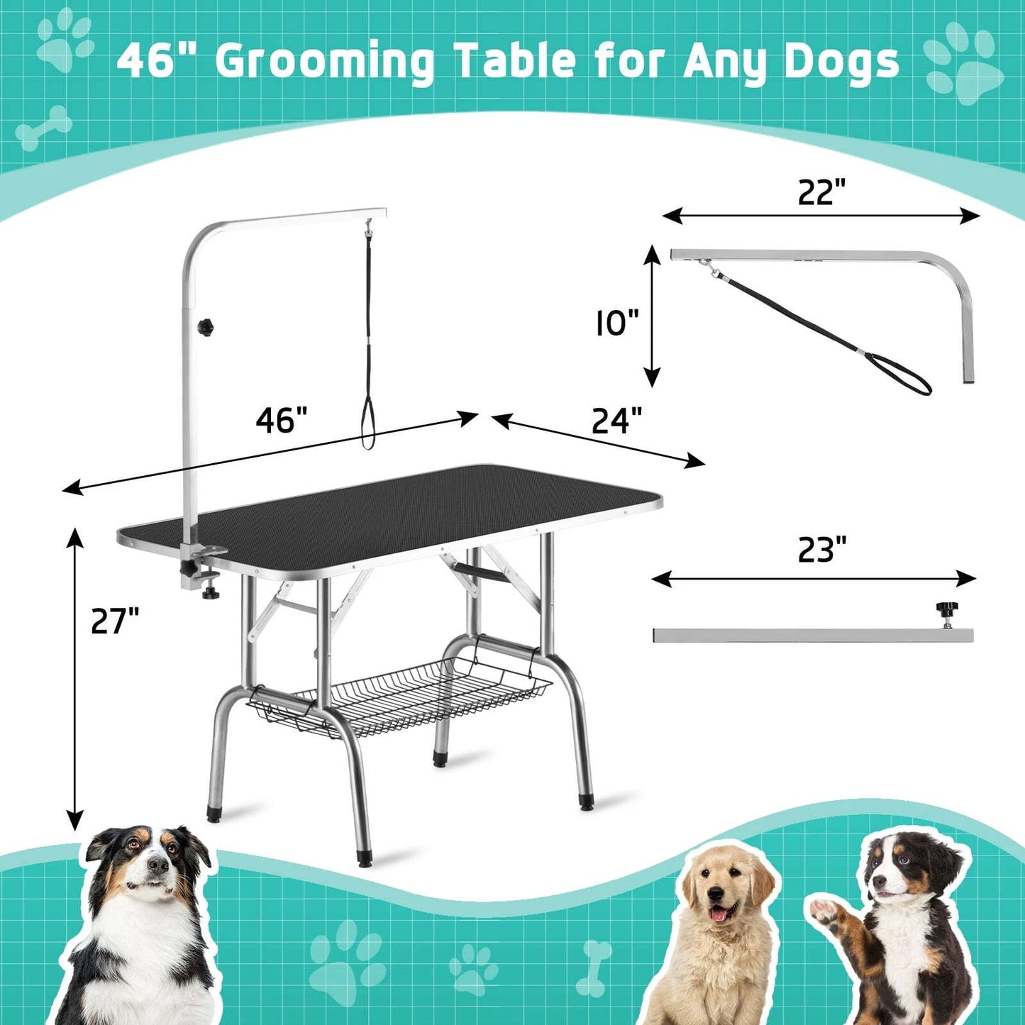 Polar Aurora PGT0003 Pingkay Black 48" Heavy Duty Pet Grooming Table
