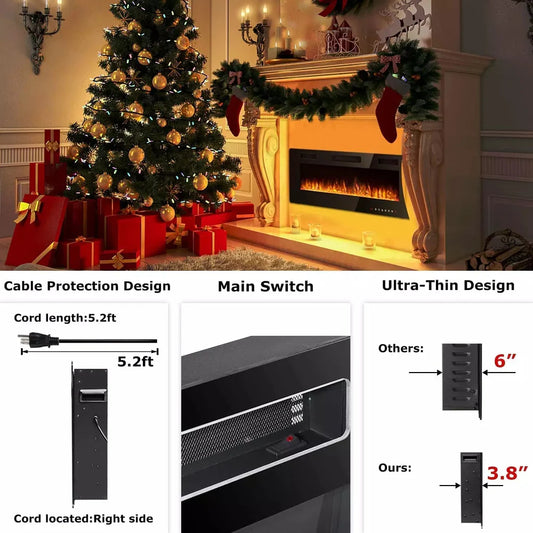 30 inch Ultra-Thin Wall Mounted & Recessed Electric Fireplace