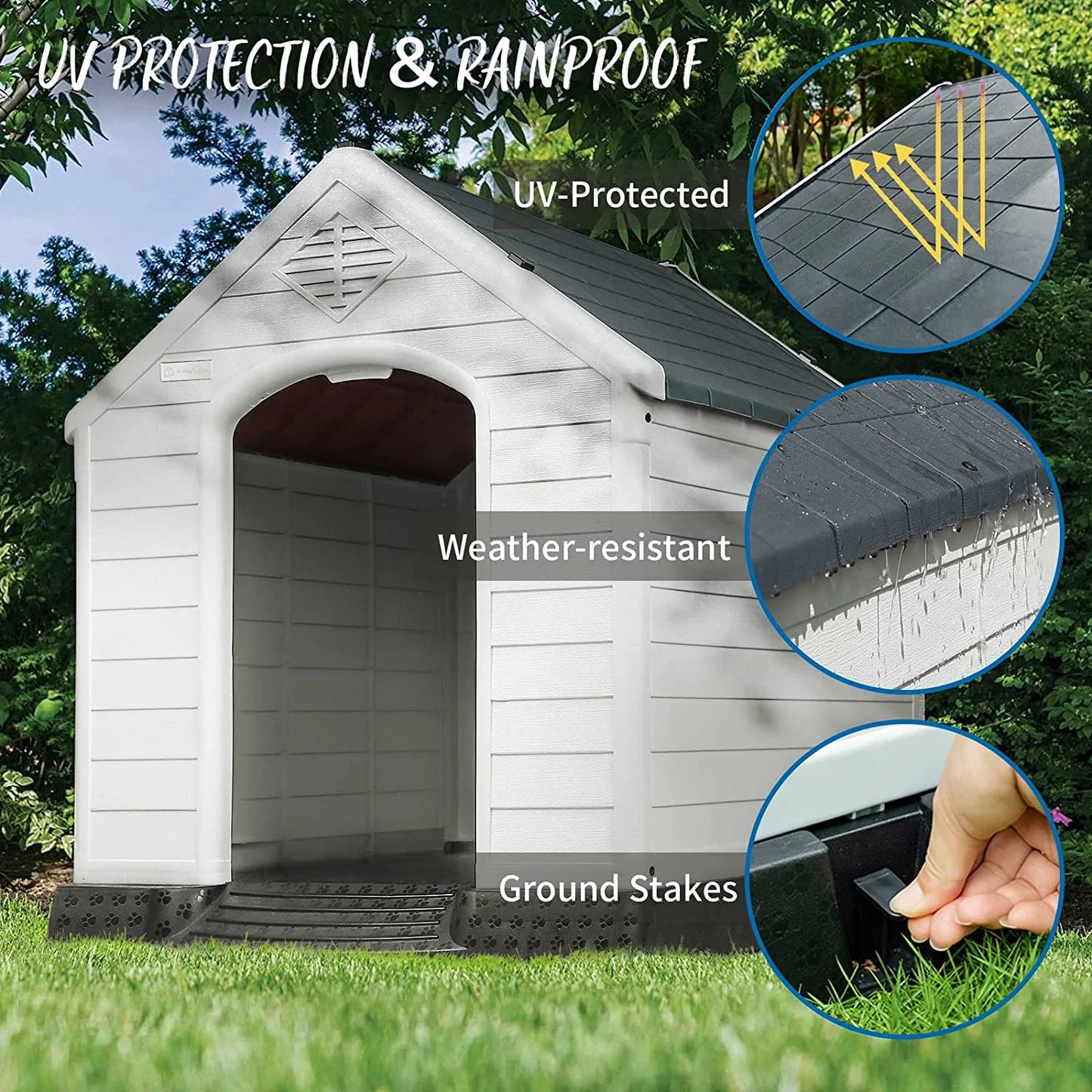 42 inch Plastic Dog House Outdoor Indoor for Small Medium Large Dogs,Waterproof Dog Houses with Elevated Floor and Air Vents,Durable Ventilate & Easy Clean and Assemble