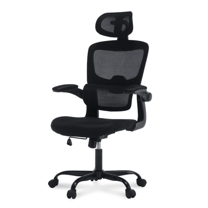 Office Chair, High Back Ergonomic Desk Chair, Mesh Desk Chair with Lumbar Support, headrest and Flip-up Armrests, 400lb, Black