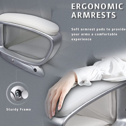 Big and Tall Office Chair Computer Desk Chair - Ergonomic High Back Lumbar Support Home Office Chair with Padded Flip-up Arms, Adjustable Height Leather Office Executive Chair (White)