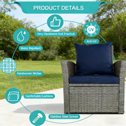 4-Piece Outdoor Rattan Patio Furniture Set Wicker Chairs Table w/ Cushions