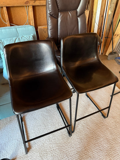 26 inch Bar Stools Set of 2,Counter Height Bar Stools with Back, Modern PU Leather Stools with Metal Leg and Footrest (2 Pcs 26" Counter Height Barstools)