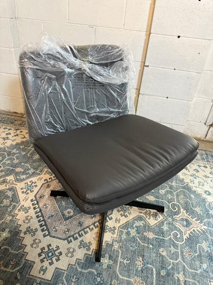 PU Leather Armless Office Desk Chair No Wheels,Criss Cross Legged Wide Padded Seat Swivel Vanity Chair,120°Rocking Mid Back Ergonomic Computer Task Chair for Make Up,Small Space