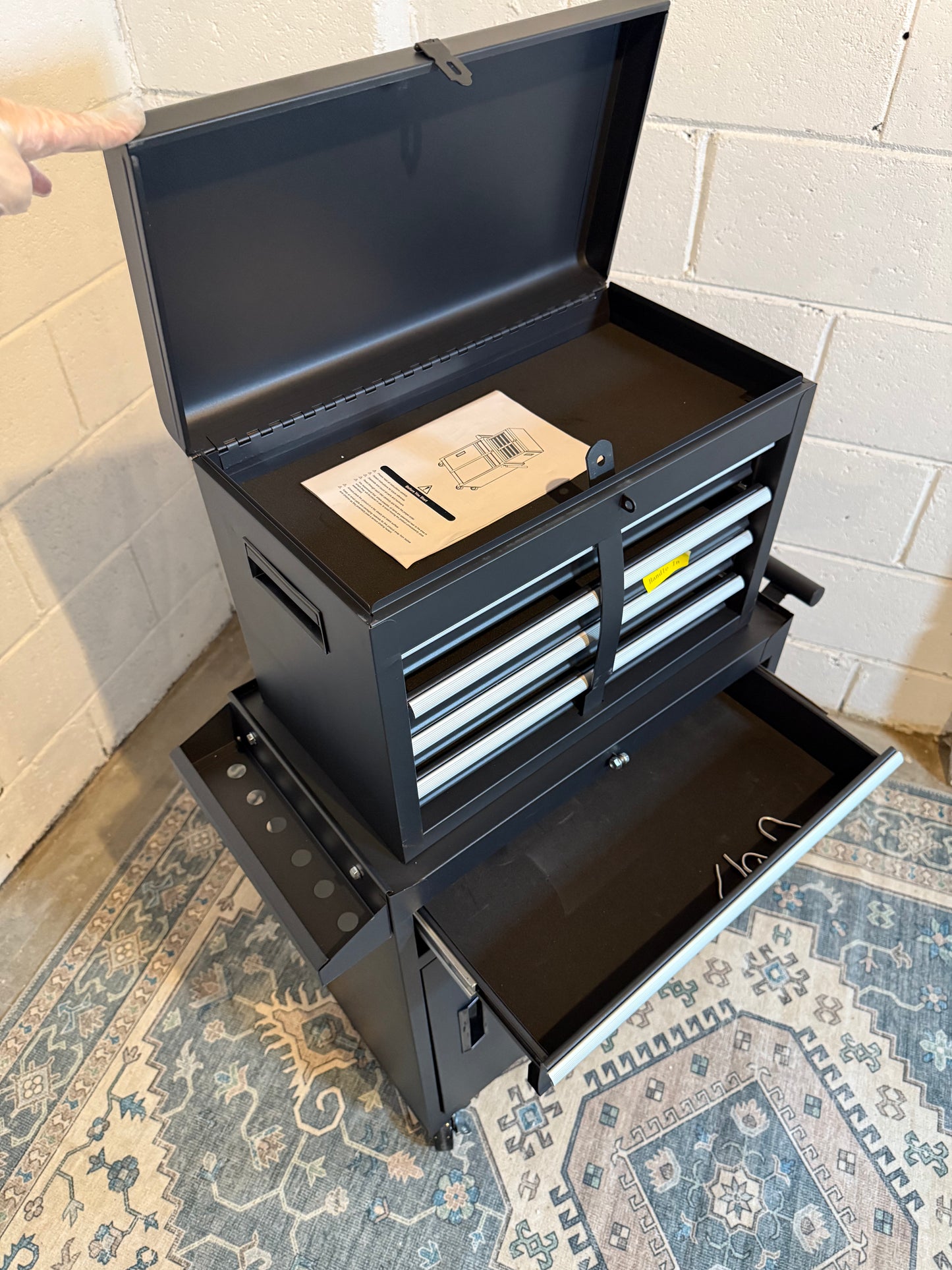 5-Drawer Rolling Tool Chest with Detachable Box, Lockable Wheels & 4 Hooks, Black