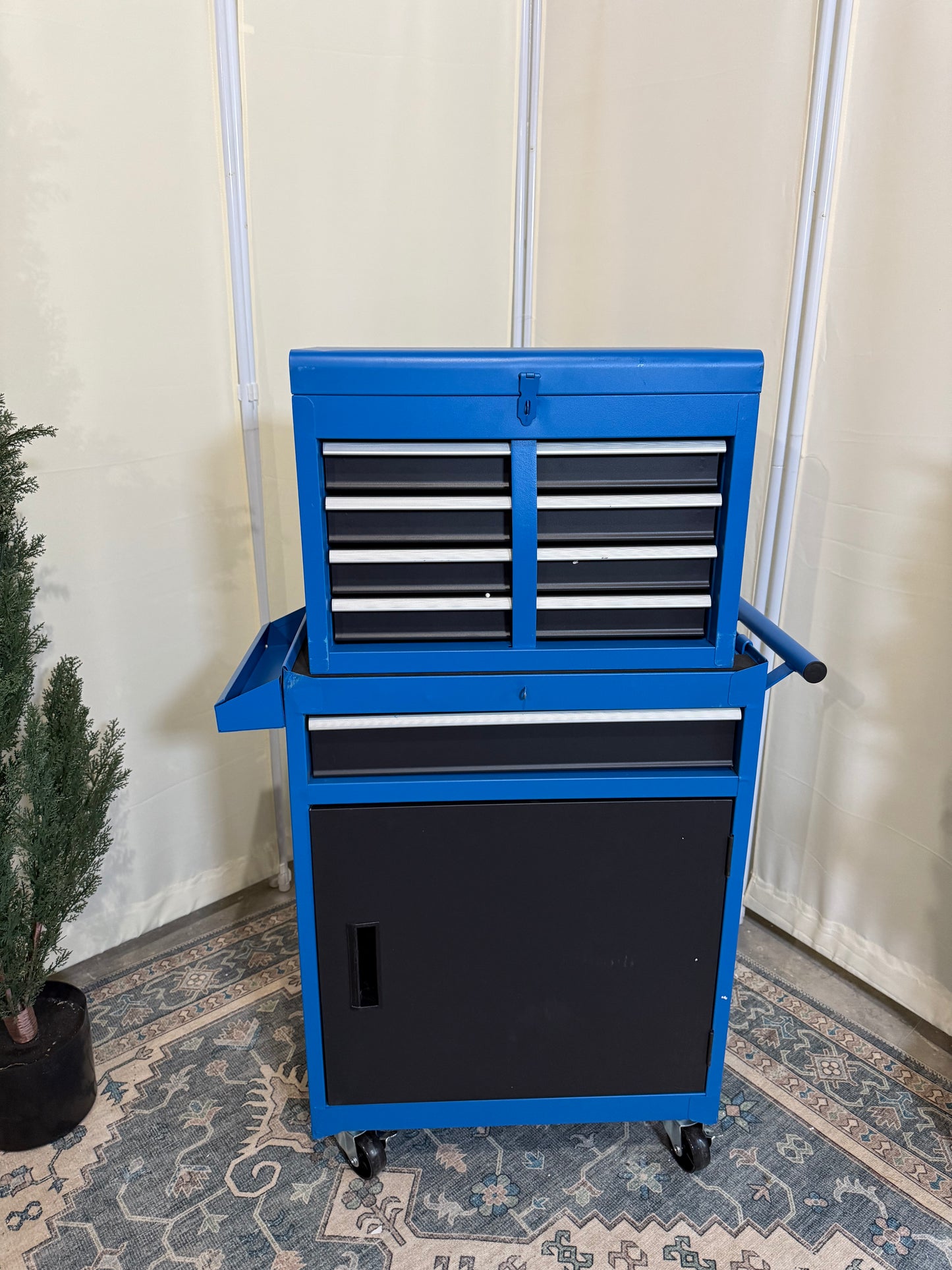 5-Drawer Tool Chest, Rolling Tool Storage Cabinet with Enhanced Packaging, Lockable Wheels, Detachable Top Tool Box, Metal Tool Cart for Garage, Workshop, Blue