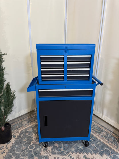 5-Drawer Tool Chest, Rolling Tool Storage Cabinet with Enhanced Packaging, Lockable Wheels, Detachable Top Tool Box, Metal Tool Cart for Garage, Workshop, Blue