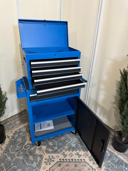 5-Drawer Tool Chest, Rolling Tool Storage Cabinet with Enhanced Packaging, Lockable Wheels, Detachable Top Tool Box, Metal Tool Cart for Garage, Workshop, Blue