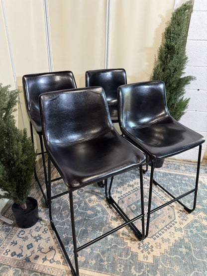 26 inch Bar Stools Set of 4, Modern Counter Height Bar Stools, Faux Leather Barstool with Back and Metal Leg, Armless Bar Chairs for Kitchen Island (Black, 4pcs 26")