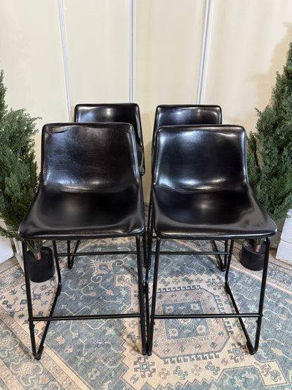 26 inch Bar Stools Set of 4, Modern Counter Height Bar Stools, Faux Leather Barstool with Back and Metal Leg, Armless Bar Chairs for Kitchen Island (Black, 4pcs 26")