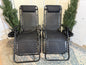 Zero Gravity Lounge Chair Set of 2, Adjustable Folding Mesh Outdoor Reclining Camping Chair w/Pillow & Cup Holder Trays for Lawn Patio Pool Beach, Black