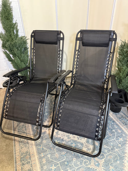 Zero Gravity Lounge Chair Set of 2, Adjustable Folding Mesh Outdoor Reclining Camping Chair w/Pillow & Cup Holder Trays for Lawn Patio Pool Beach, Black
