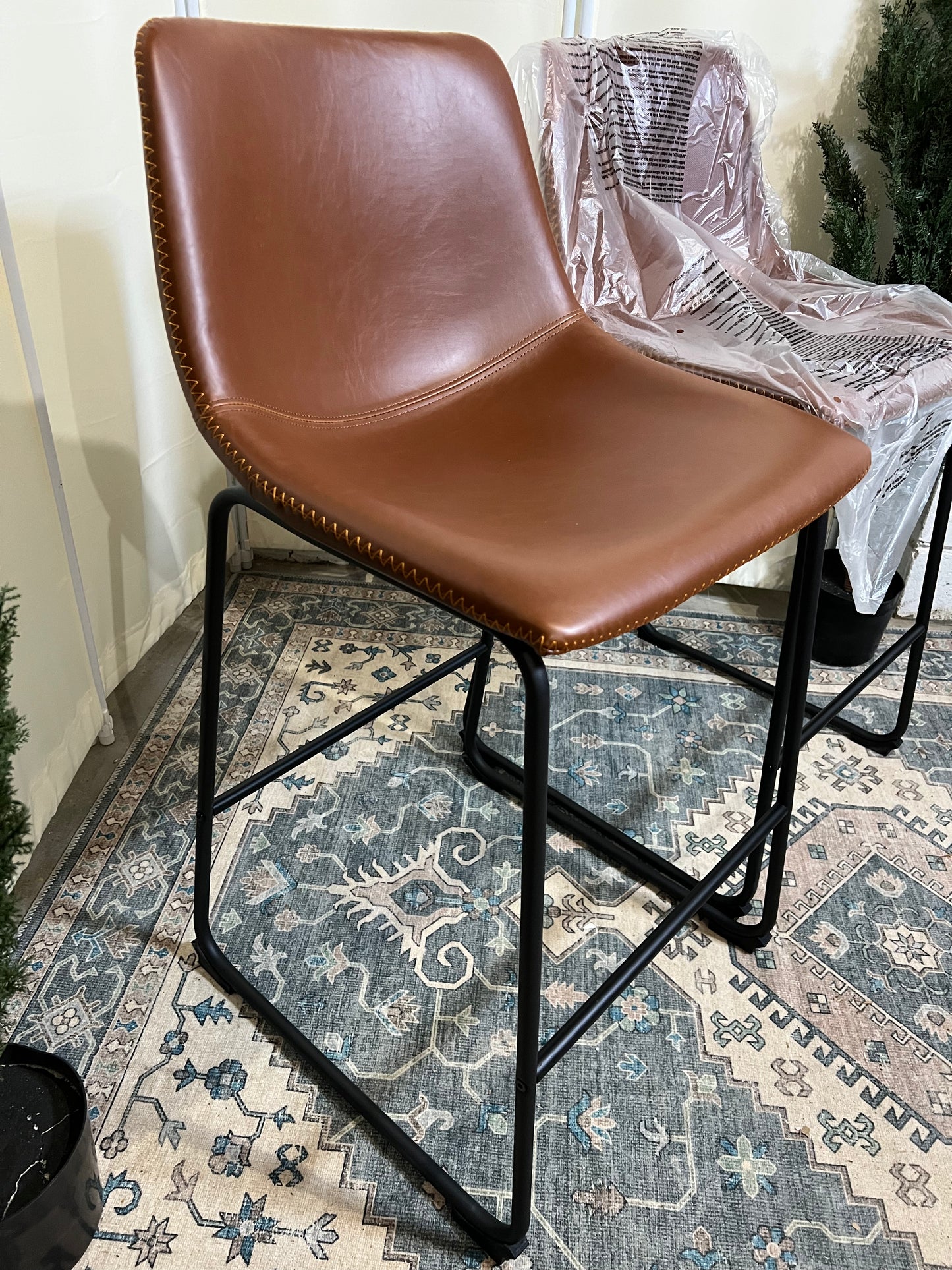 Counter Height Bar Stools Set of 2, Modern Counter Stool Faux Leather Barstools with Back, 26 inch Seat Height Island Stools Countertop Comfortable Brown Bar Chairs with Metal Legs