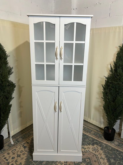 64” Kitchen Pantry Cabinets, White Freestanding Kitchen Pantry Storage Cabinet with Adjustable Shelves & Doors, Buffet Cupboards Sideboard Tall Storage Cabinet for Home Office Use