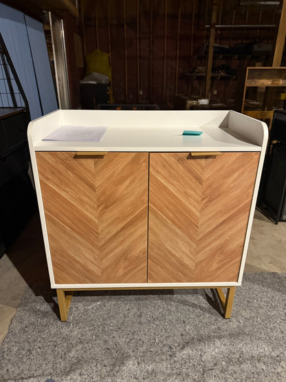 29 Gallon Fish Tank Stand, Small Aquarium Stand 20 Gallon with Doors & Adjustable Shelves, Boho Sideboard Coffee Bar Cart, Kitchen Cupboard Console Table, 30.5" L×15.7" W×35" H, White/Gold