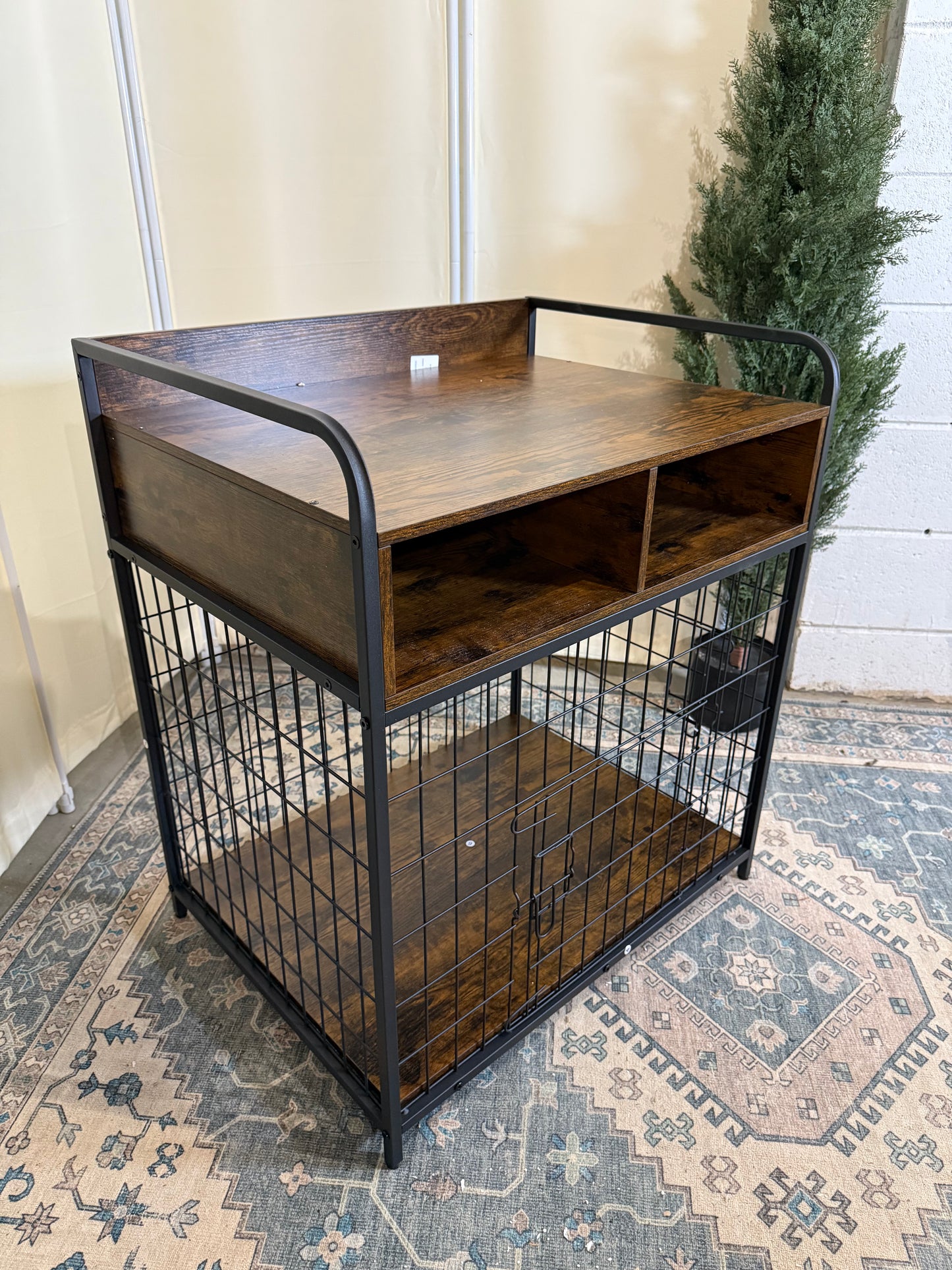 Small Dog Crate Furniture, Puppy Dog Kennel Indoor, Wood Dog Cage Table with Drawers Storage, Heavy Duty Dog Crate, Jaula para Perros, Sturdy Metal, 27.6" L×20.5" W×31.9" H
