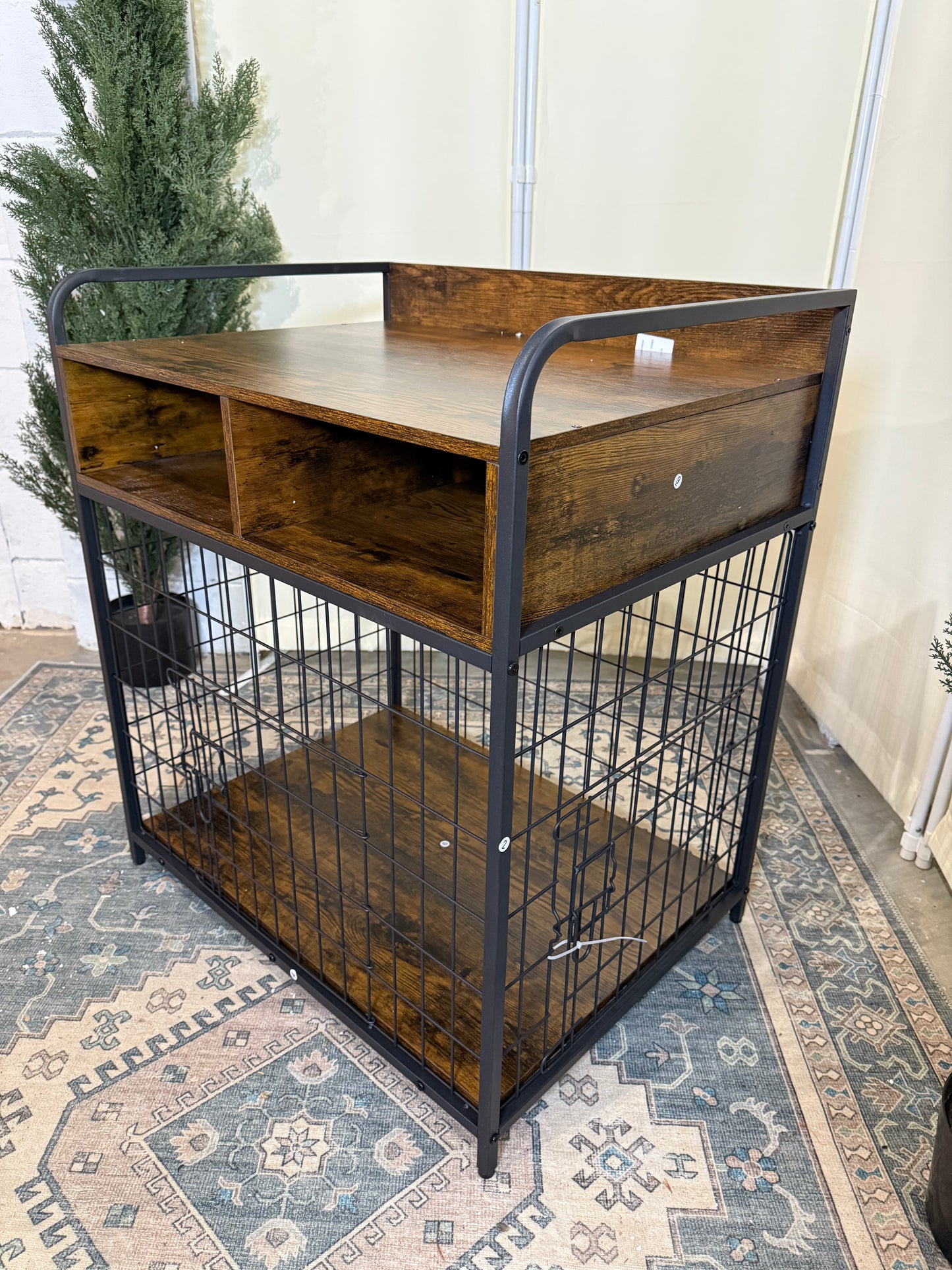 Small Dog Crate Furniture, Puppy Dog Kennel Indoor, Wood Dog Cage Table with Drawers Storage, Heavy Duty Dog Crate, Jaula para Perros, Sturdy Metal, 27.6" L×20.5" W×31.9" H