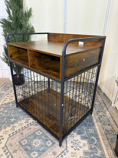 Small Dog Crate Furniture, Puppy Dog Kennel Indoor, Wood Dog Cage Table with Drawers Storage, Heavy Duty Dog Crate, Jaula para Perros, Sturdy Metal, 27.6" L×20.5" W×31.9" H