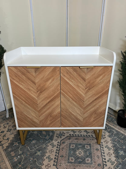 29 Gallon Fish Tank Stand, Small Aquarium Stand 20 Gallon with Doors & Adjustable Shelves, Boho Sideboard Coffee Bar Cart, Kitchen Cupboard Console Table, 30.5" L×15.7" W×35" H, White/Gold