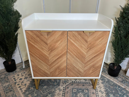 29 Gallon Fish Tank Stand, Small Aquarium Stand 20 Gallon with Doors & Adjustable Shelves, Boho Sideboard Coffee Bar Cart, Kitchen Cupboard Console Table, 30.5" L×15.7" W×35" H, White/Gold