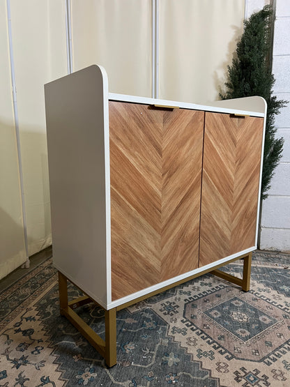 29 Gallon Fish Tank Stand, Small Aquarium Stand 20 Gallon with Doors & Adjustable Shelves, Boho Sideboard Coffee Bar Cart, Kitchen Cupboard Console Table, 30.5" L×15.7" W×35" H, White/Gold
