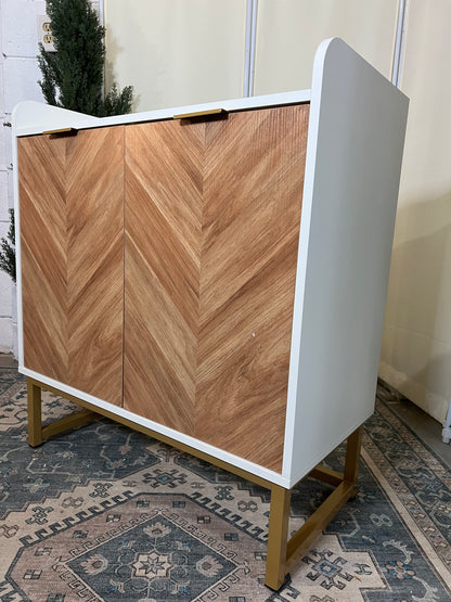 29 Gallon Fish Tank Stand, Small Aquarium Stand 20 Gallon with Doors & Adjustable Shelves, Boho Sideboard Coffee Bar Cart, Kitchen Cupboard Console Table, 30.5" L×15.7" W×35" H, White/Gold