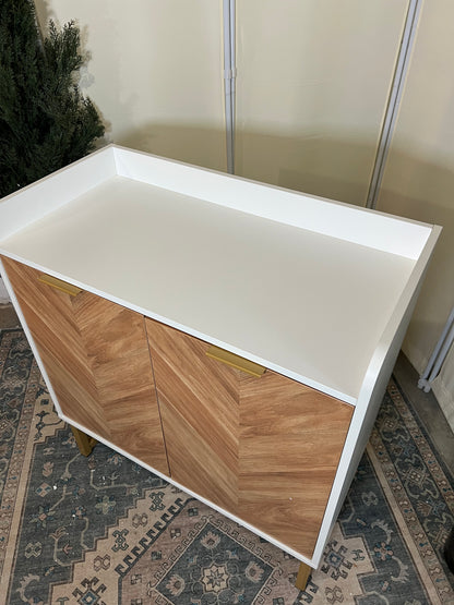 29 Gallon Fish Tank Stand, Small Aquarium Stand 20 Gallon with Doors & Adjustable Shelves, Boho Sideboard Coffee Bar Cart, Kitchen Cupboard Console Table, 30.5" L×15.7" W×35" H, White/Gold
